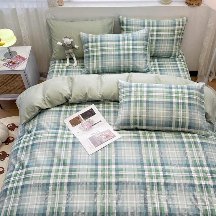 91家纺网 家纺一手货源 找家纺 绵庭 2023新款12868全棉ins小清新印花四件套 悠闲格调-绿