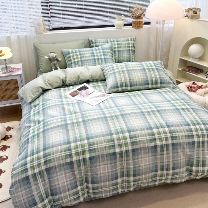 91家纺网 家纺一手货源 找家纺 绵庭 2023新款12868全棉ins小清新印花四件套 悠闲格调-绿