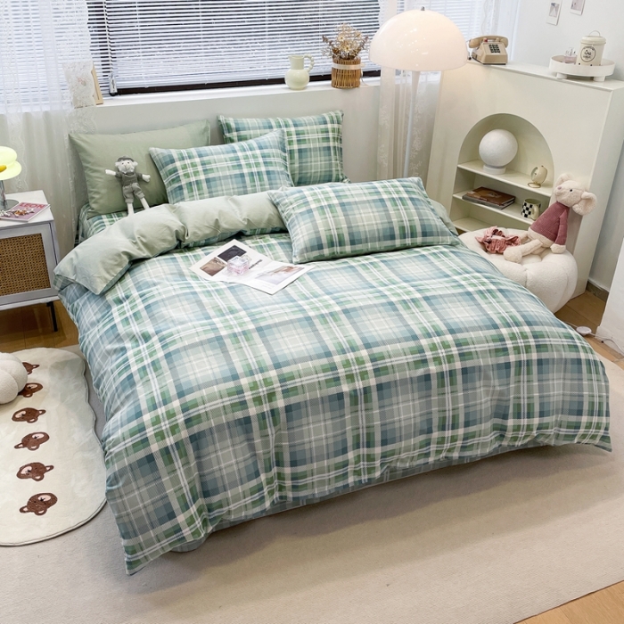 91家纺网 家纺一手货源 找家纺 绵庭 2023新款12868全棉ins小清新印花四件套 悠闲格调-绿