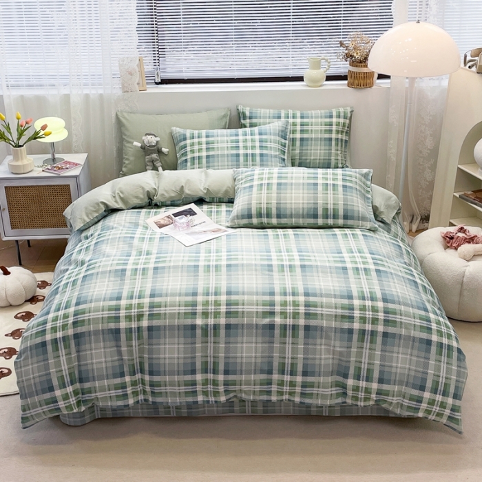 91家纺网 家纺一手货源 找家纺 绵庭 2023新款12868全棉ins小清新印花四件套 悠闲格调-绿