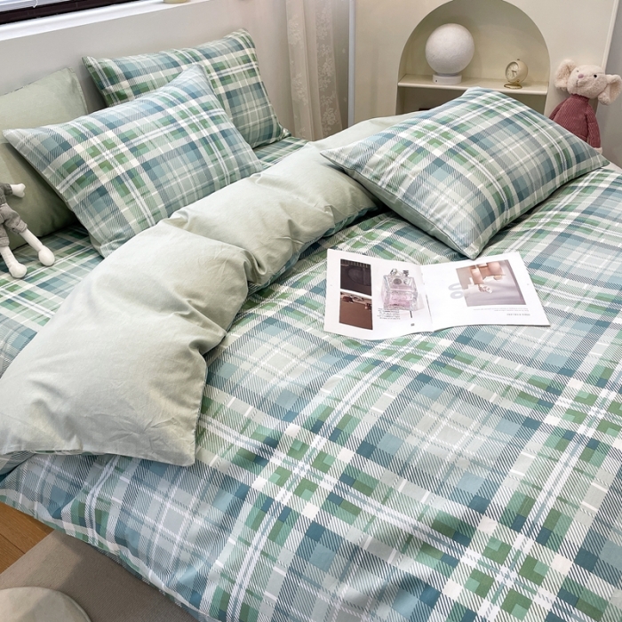 91家纺网 家纺一手货源 找家纺 绵庭 2023新款12868全棉ins小清新印花四件套 悠闲格调-绿