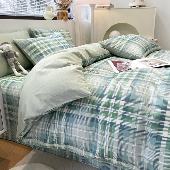91家纺网 家纺一手货源 找家纺 绵庭 2023新款12868全棉ins小清新印花四件套 悠闲格调-绿