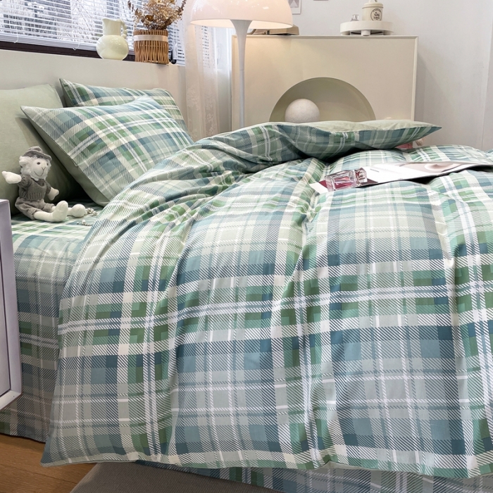 91家纺网 家纺一手货源 找家纺 绵庭 2023新款12868全棉ins小清新印花四件套 悠闲格调-绿