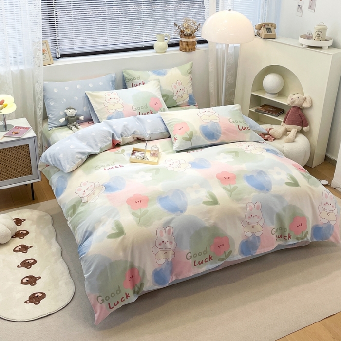 91家纺网 家纺一手货源 找家纺 绵庭 2023新款12868全棉ins小清新印花四件套 兔小贝