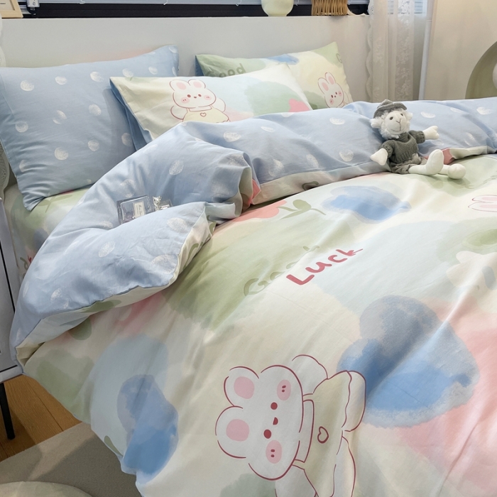 91家纺网 家纺一手货源 找家纺 绵庭 2023新款12868全棉ins小清新印花四件套 兔小贝