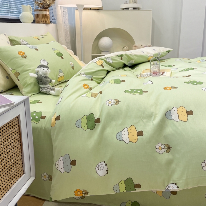 91家纺网 家纺一手货源 找家纺 绵庭 2023新款12868全棉ins小清新印花四件套 森林羊