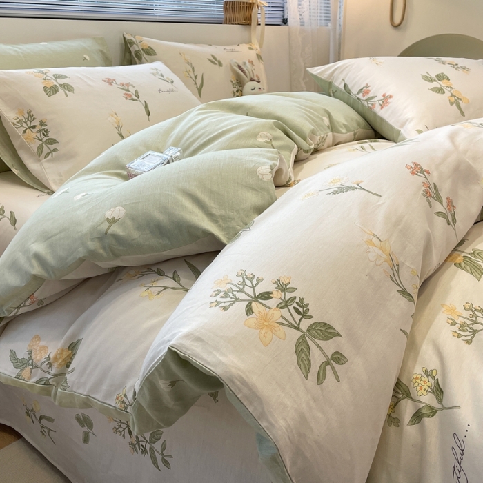 91家纺网 家纺一手货源 找家纺 绵庭 2023新款12868全棉ins小清新印花四件套 清然花香