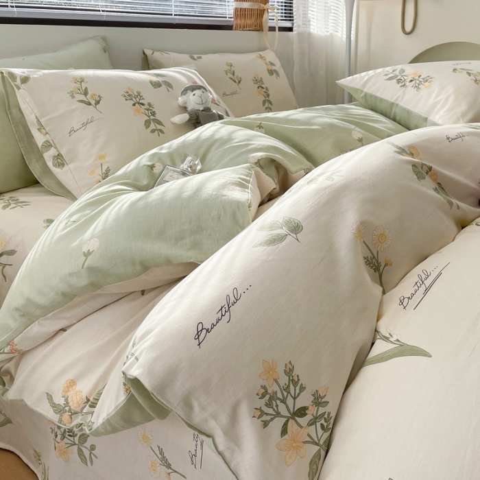 91家纺网 家纺一手货源 找家纺 绵庭 2023新款12868全棉ins小清新印花四件套 清然花香