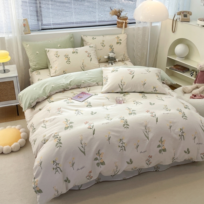 91家纺网 家纺一手货源 找家纺 绵庭 2023新款12868全棉ins小清新印花四件套 清然花香