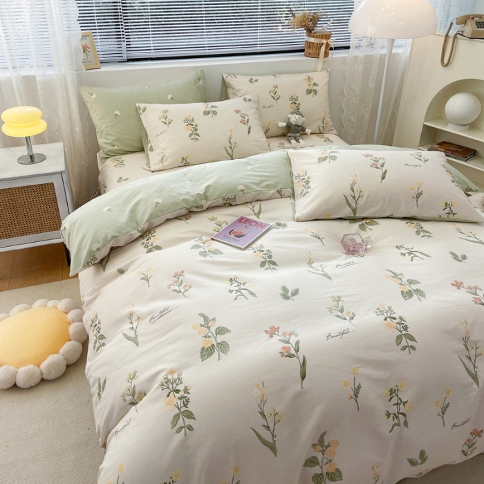 91家纺网 家纺一手货源 找家纺 绵庭 2023新款12868全棉ins小清新印花四件套 清然花香