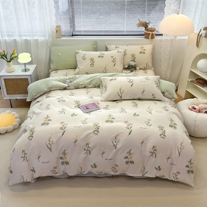 91家纺网 家纺一手货源 找家纺 绵庭 2023新款12868全棉ins小清新印花四件套 清然花香