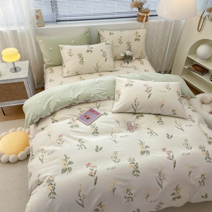 91家纺网 家纺一手货源 找家纺 绵庭 2023新款12868全棉ins小清新印花四件套 清然花香