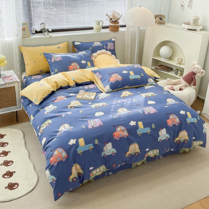 91家纺网 家纺一手货源 找家纺 绵庭 2023新款12868全棉ins小清新印花四件套 汽车总动员