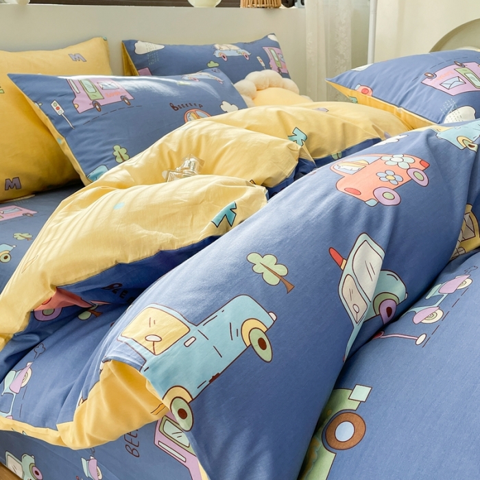 91家纺网 家纺一手货源 找家纺 绵庭 2023新款12868全棉ins小清新印花四件套 汽车总动员