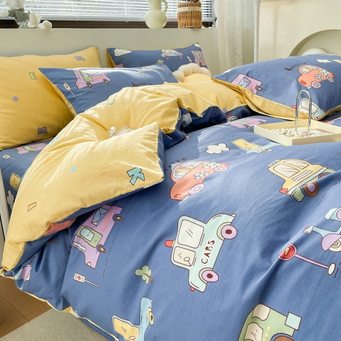 91家纺网 家纺一手货源 找家纺 绵庭 2023新款12868全棉ins小清新印花四件套 汽车总动员