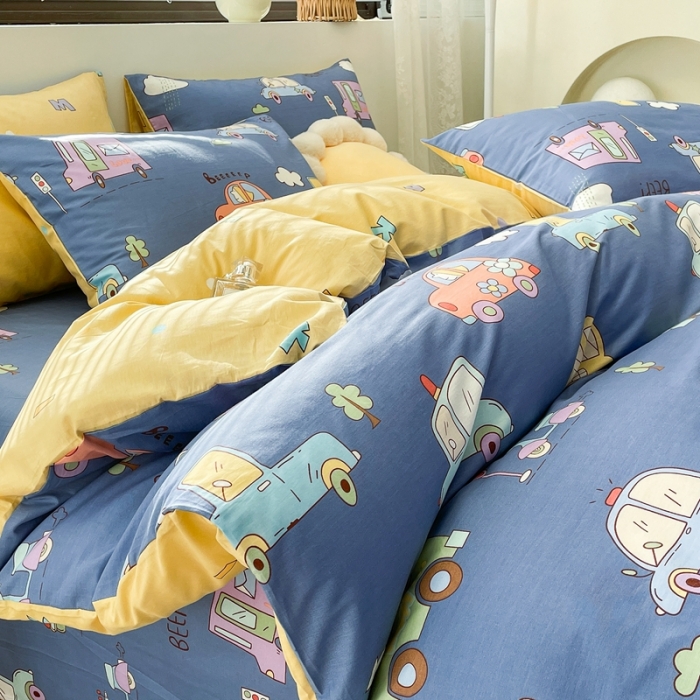 91家纺网 家纺一手货源 找家纺 绵庭 2023新款12868全棉ins小清新印花四件套 汽车总动员