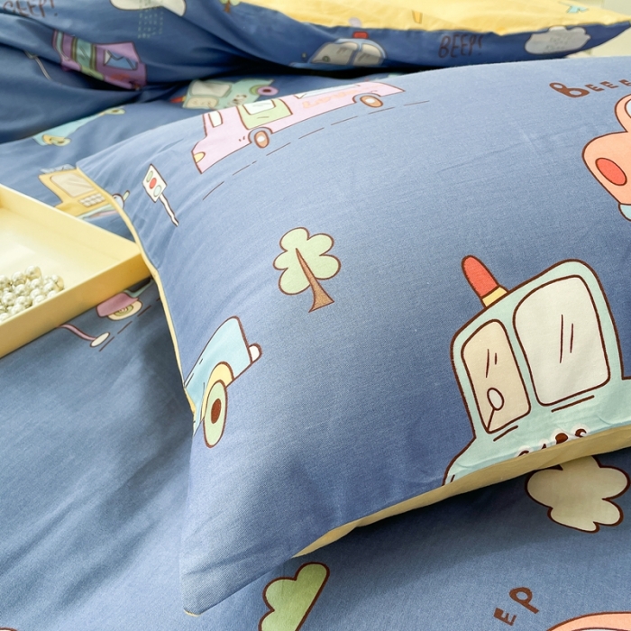 91家纺网 家纺一手货源 找家纺 绵庭 2023新款12868全棉ins小清新印花四件套 汽车总动员