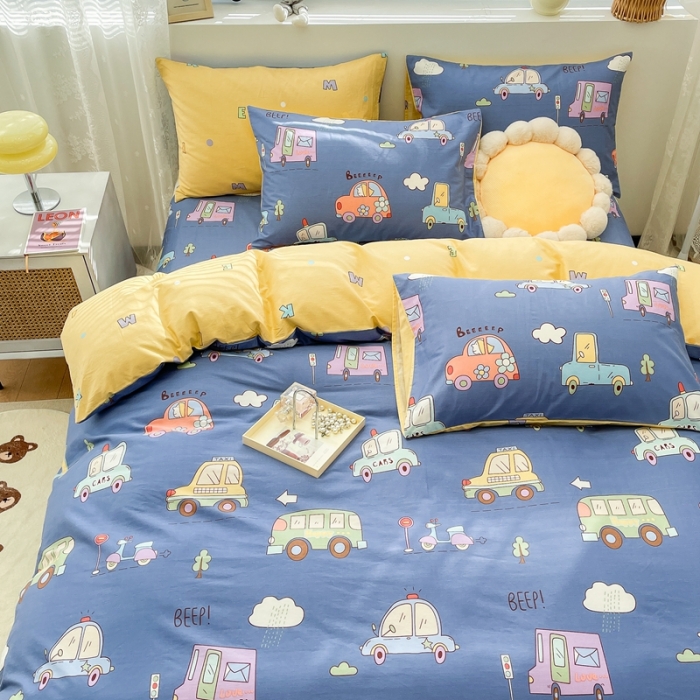 91家纺网 家纺一手货源 找家纺 绵庭 2023新款12868全棉ins小清新印花四件套 汽车总动员