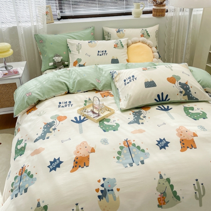 91家纺网 家纺一手货源 找家纺 绵庭 2023新款12868全棉ins小清新印花四件套 恐龙世界