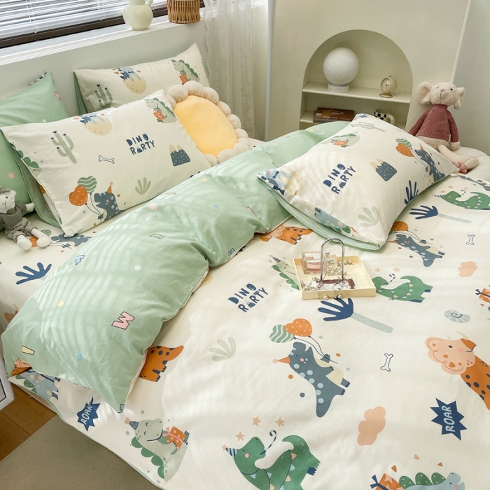 91家纺网 家纺一手货源 找家纺 绵庭 2023新款12868全棉ins小清新印花四件套 恐龙世界