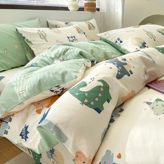 91家纺网 家纺一手货源 找家纺 绵庭 2023新款12868全棉ins小清新印花四件套 恐龙世界