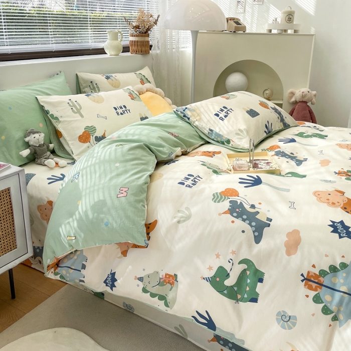 91家纺网 家纺一手货源 找家纺 绵庭 2023新款12868全棉ins小清新印花四件套 恐龙世界