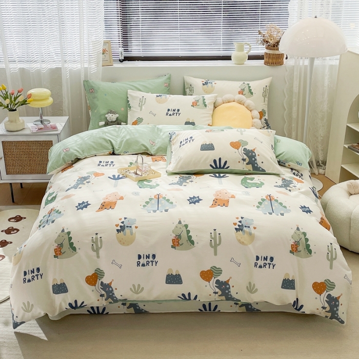 91家纺网 家纺一手货源 找家纺 绵庭 2023新款12868全棉ins小清新印花四件套 恐龙世界