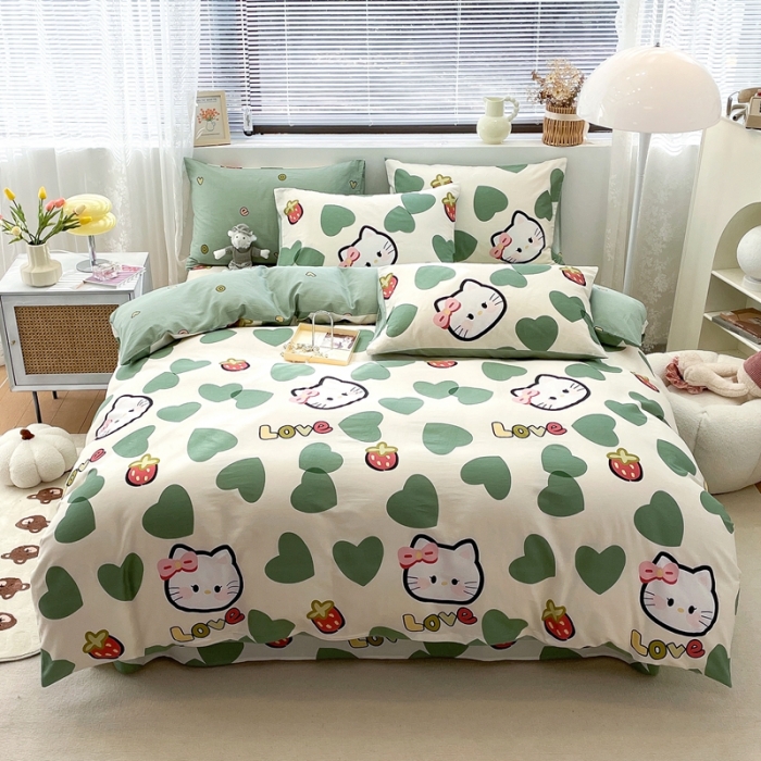 91家纺网 家纺一手货源 找家纺 绵庭 2023新款12868全棉ins小清新印花四件套 可爱猫咪