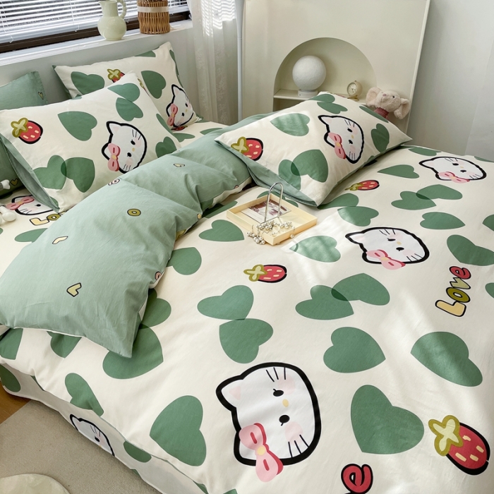 91家纺网 家纺一手货源 找家纺 绵庭 2023新款12868全棉ins小清新印花四件套 可爱猫咪