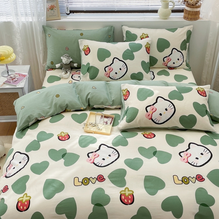 91家纺网 家纺一手货源 找家纺 绵庭 2023新款12868全棉ins小清新印花四件套 可爱猫咪