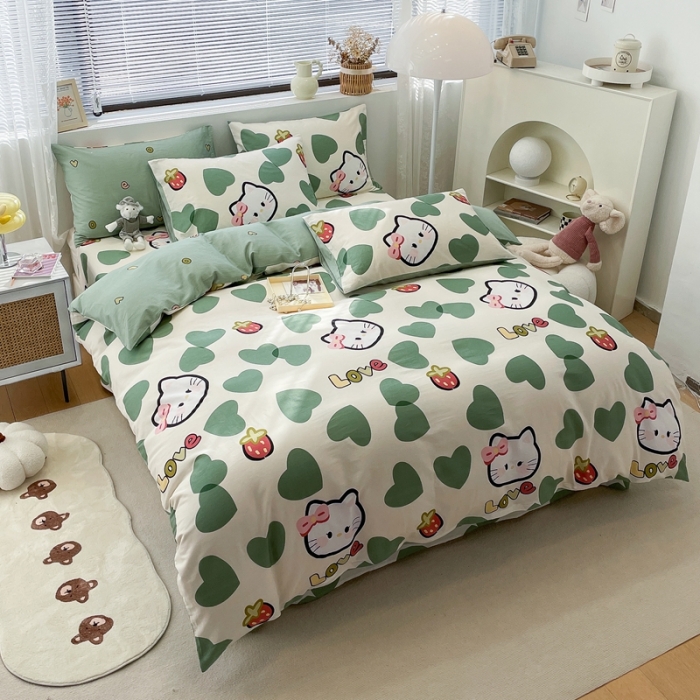 91家纺网 家纺一手货源 找家纺 绵庭 2023新款12868全棉ins小清新印花四件套 可爱猫咪