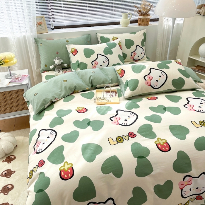 91家纺网 家纺一手货源 找家纺 绵庭 2023新款12868全棉ins小清新印花四件套 可爱猫咪