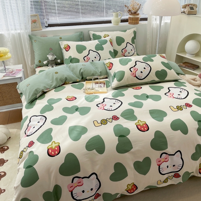 91家纺网 家纺一手货源 找家纺 绵庭 2023新款12868全棉ins小清新印花四件套 可爱猫咪