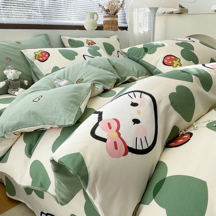 91家纺网 家纺一手货源 找家纺 绵庭 2023新款12868全棉ins小清新印花四件套 可爱猫咪