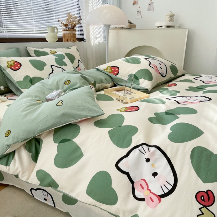 91家纺网 家纺一手货源 找家纺 绵庭 2023新款12868全棉ins小清新印花四件套 可爱猫咪