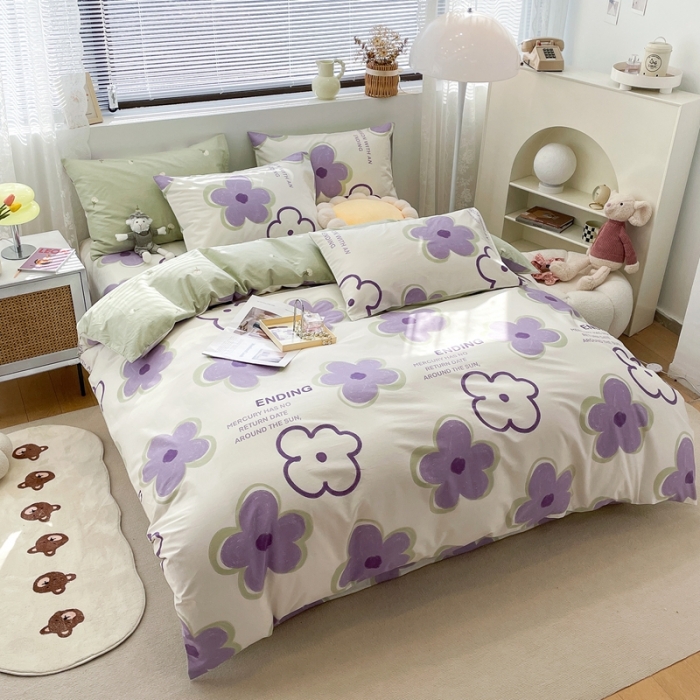 91家纺网 家纺一手货源 找家纺 绵庭 2023新款12868全棉ins小清新印花四件套 花仑