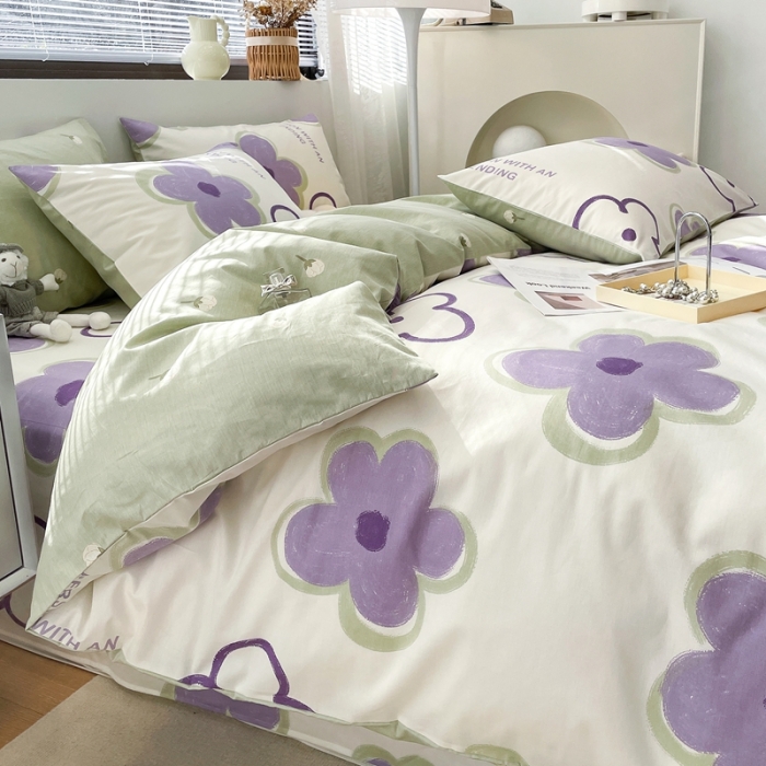 91家纺网 家纺一手货源 找家纺 绵庭 2023新款12868全棉ins小清新印花四件套 花仑