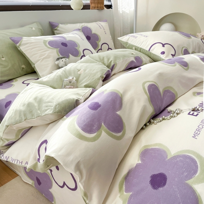 91家纺网 家纺一手货源 找家纺 绵庭 2023新款12868全棉ins小清新印花四件套 花仑