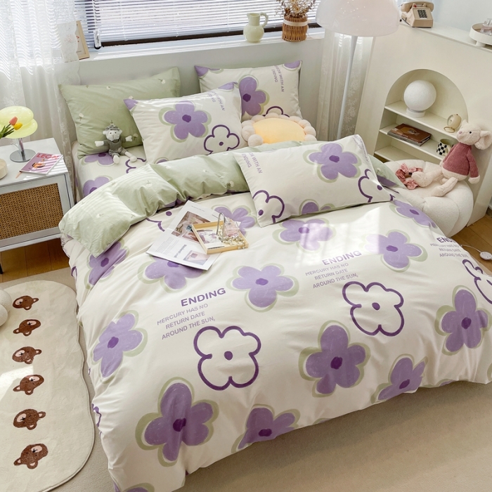 91家纺网 家纺一手货源 找家纺 绵庭 2023新款12868全棉ins小清新印花四件套 花仑