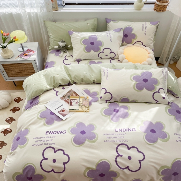 91家纺网 家纺一手货源 找家纺 绵庭 2023新款12868全棉ins小清新印花四件套 花仑