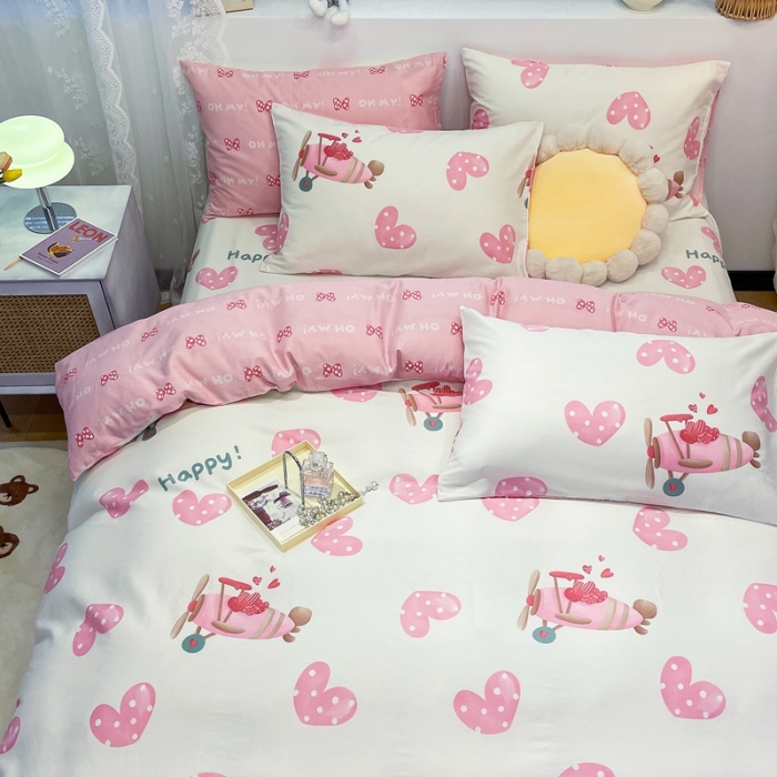 91家纺网 家纺一手货源 找家纺 绵庭 2023新款12868全棉ins小清新印花四件套 反转巴黎