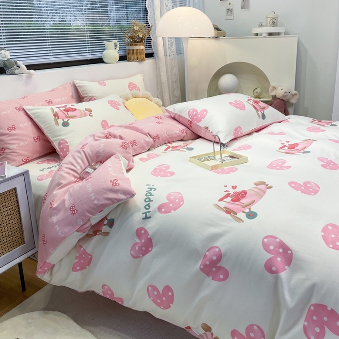 91家纺网 家纺一手货源 找家纺 绵庭 2023新款12868全棉ins小清新印花四件套 反转巴黎