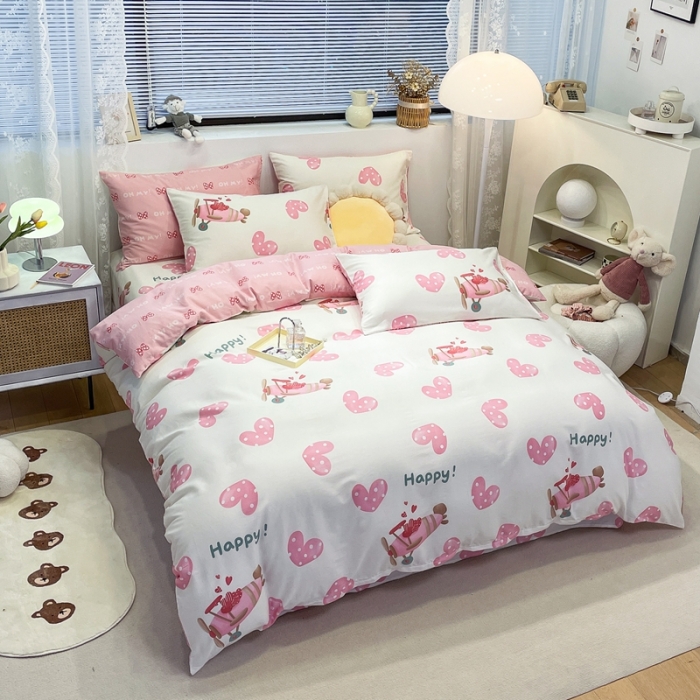 91家纺网 家纺一手货源 找家纺 绵庭 2023新款12868全棉ins小清新印花四件套 反转巴黎