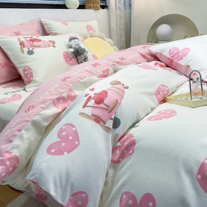 91家纺网 家纺一手货源 找家纺 绵庭 2023新款12868全棉ins小清新印花四件套 反转巴黎