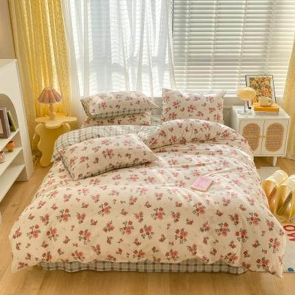 91家纺网 家纺一手货源 找家纺 卡巴伦 2023春夏新款全棉小清新ins小花四件套系列红小花