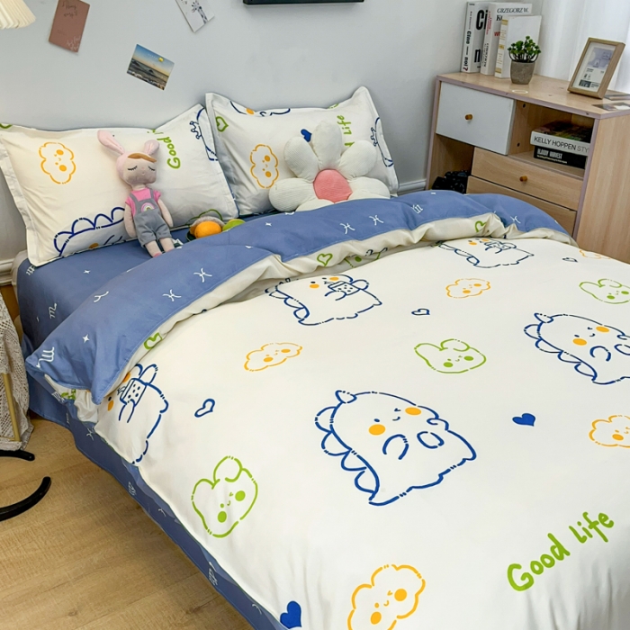 91家纺网 家纺一手货源 找家纺 乐居坊 2023新款芦荟棉四件套（3月新花型） 可爱恐龙