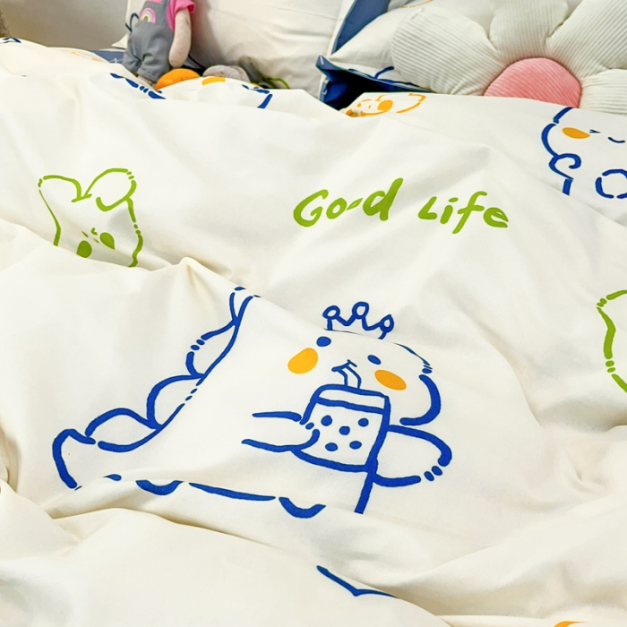 91家纺网 家纺一手货源 找家纺 乐居坊 2023新款芦荟棉四件套（3月新花型） 可爱恐龙