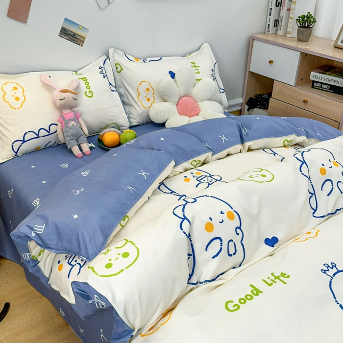 91家纺网 家纺一手货源 找家纺 乐居坊 2023新款芦荟棉四件套（3月新花型） 可爱恐龙