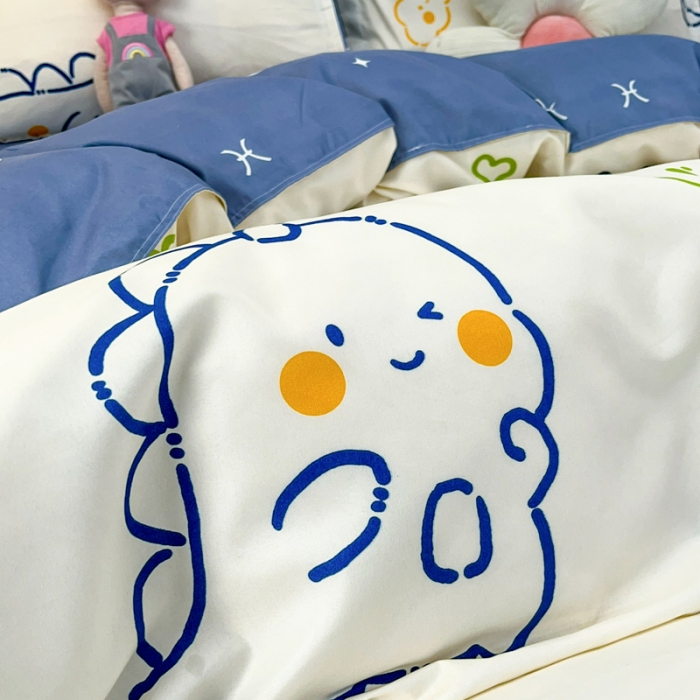 91家纺网 家纺一手货源 找家纺 乐居坊 2023新款芦荟棉四件套（3月新花型） 可爱恐龙