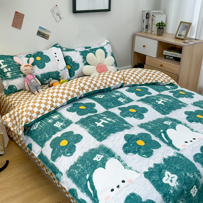 91家纺网 家纺一手货源 找家纺 乐居坊 2023新款芦荟棉四件套（3月新花型） 绿色心情